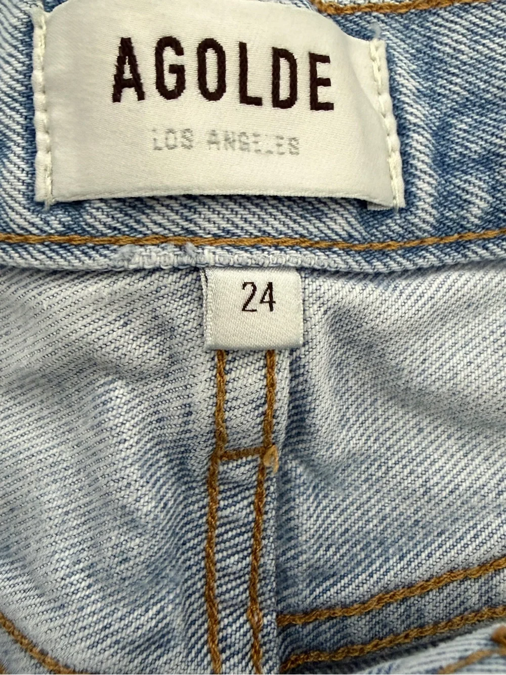 AGOLDE Parker Long Light Blue High-Rise Distressed Denim Shorts